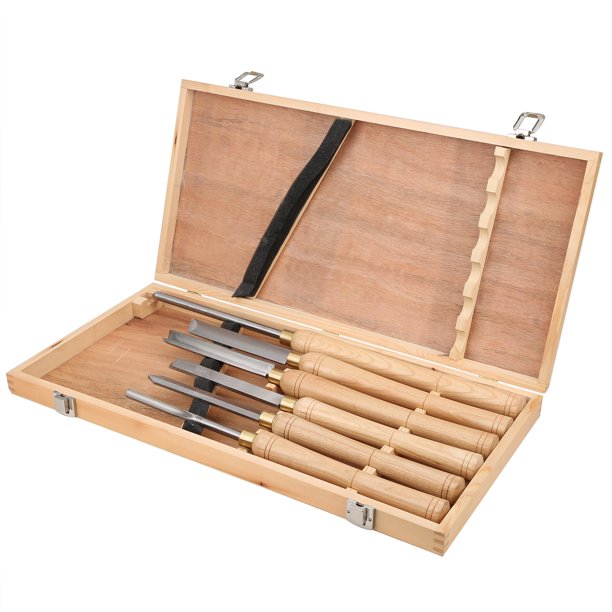 EECOO Woodturning Tool Set,6Pcs Woodturning Tool Set with Wooden Display Box Turning Hand