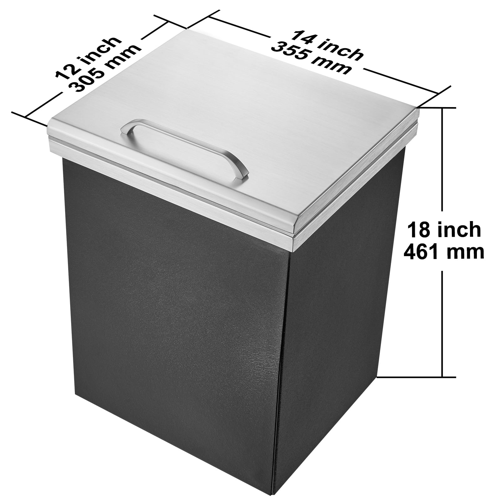 KFFKFF Inset Ice Storage, 14"L x 12"W x 18"H Stainless Steel Chilled Container, Professional Ice Holder with Flip Lid, 40 qt Patio Kitchen Ice Station, Drainage Tube and Drain Stopper Included