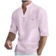 thumbnail image 2 of Blusa y camisa de manga larga con cuello alto para hombre, informal, de color liso, con botones, de media manga, con cuello alto y bolsillo, de poliéster., 2 of 9
