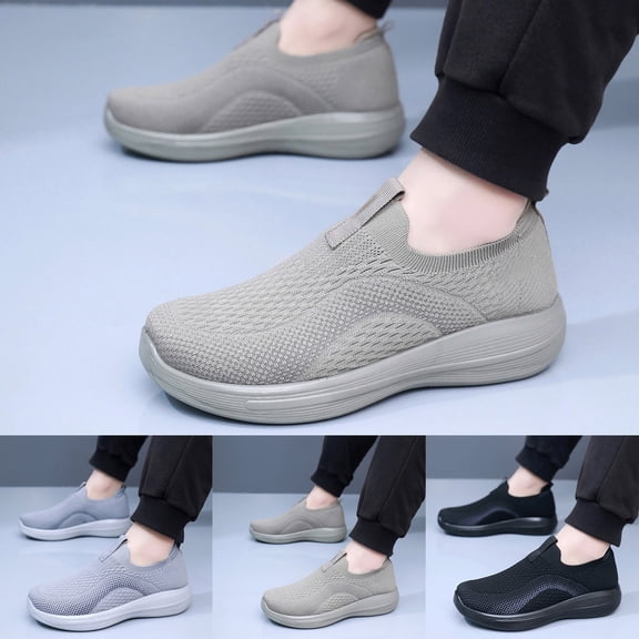 Pandaie Men's Slip on Loafers Comfortable Walking Dressy Penny Shoes with Arch Support Breathable Mesh Knit Running Tennis Sneakers (Black,7.5)