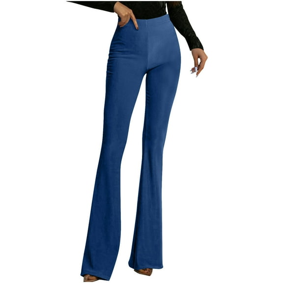 VSSSJ Women's High Waist Flared Pants Stretchy Bell Bottom Trousers Skinny Fit Casual Dressy Business Office Work Flare Pants Blue L