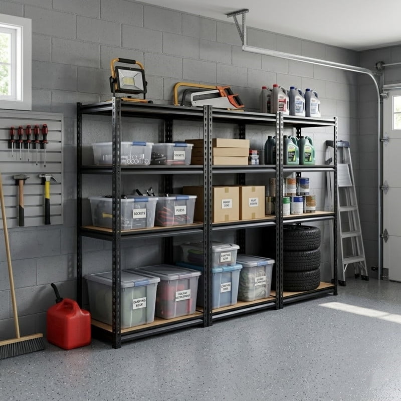 3-Tier Metal Storage Shelving Unit, Adjustable Heavy Duty Utility Rack for Garage, Garage Storage Shelves Storage Rack