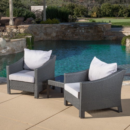 Antibes 3pc Wicker Patio Bistro Set with Cushions - Gray - Christopher Knight Home