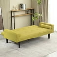 thumbnail image 3 of Futon Sofa Bed with Adjustable Backrest, Convertible Couch Bed with Wide Armrests, Modern Sleeper Sofa with Solid Wood legs, for Living Room, Apartment, Yellow, 3 of 9