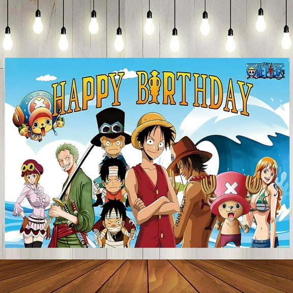 Happy Birthday One Anime Piece Theme Backdrops Banner Birthday Party Decor Supplies,5.9x3.6ft