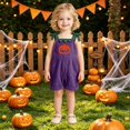 thumbnail image 5 of Unisex kids Corduroy Short Overalls, Pumpkin Felt Appliques Sleeveless Dungarees with Pockets, Comfort Baby Outfit for First Halloween Photoshoots and Pumpkin Patch Visits for 1-7 Years, 5 of 7