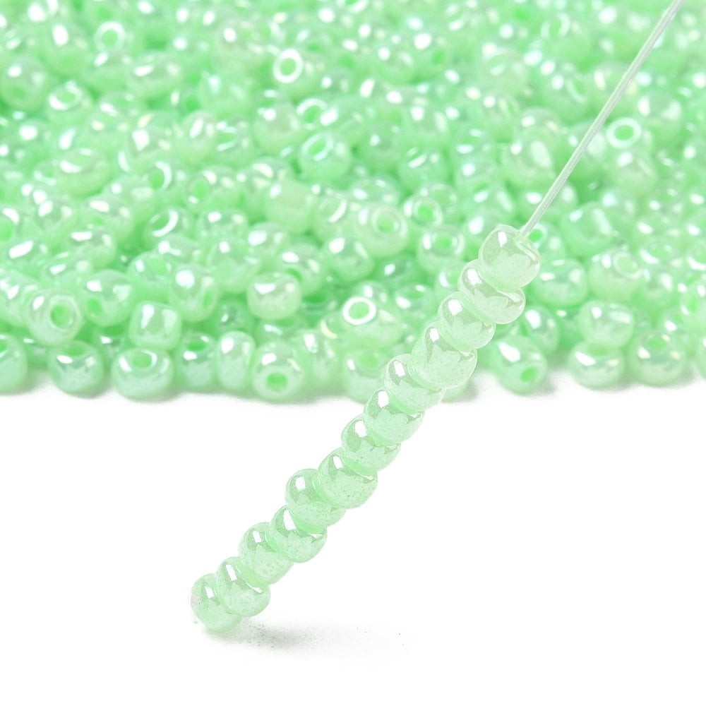 Glass Seed Beads Ceylon Round Pale Green 6/0 4mm Hole: 1.5mm about 4500pcs/pound