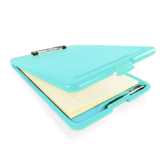 Slim Plastic Nursing RN Style Coaches Clipboard with Open Foldable Storage, Classroom Teacher College Size (9.5\ x 13.5\") (Turquoise)"