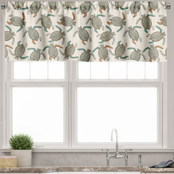 Ambesonne Ethnic Valance Pack of 2, Traditional Turtle, 54"X12", Dark Peach Seafoam