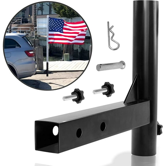 Anley Universal Car Hitch Mount Flagpole Holder - Compatible with Standard 2 Inch Hitch Receiver for Truck, Jeep, Van & RV - Vehicle Rear Flag Pole Mounting Bracket - Fit Flagpole of 1 to 2 in