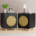 thumbnail image 2 of 23" Fluted Nightstands with Solid Wood Legs Set of 2, Modern Style Black Bedside Table with Round Moon Handle & Storage, Mid Century Cute Night Stand for Bedroom, Side Table, End Table for Dorm, 2 of 8