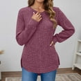 thumbnail image 2 of Wovix Long Sleeve Shirts for Women 2025 Fall Solid Color Clothes Tunic Tops Loose Fit Dressy Crewneck Long Sleeve Pullover Sweaters Curved Hem Basic Warm For Daily, 2 of 4