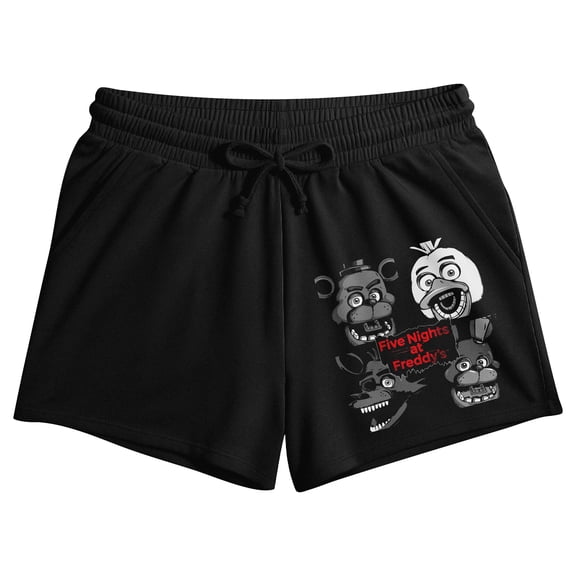 Five Nights At Freddy's B & W Character Heads Women's Black Lounge Shorts-Medium