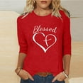 thumbnail image 2 of Penkiiy Hauts à Manches 3/4 Imprimés Cœur Col Rond Tunique de la Saint-Valentin Blouse m Rouge, 2 of 5