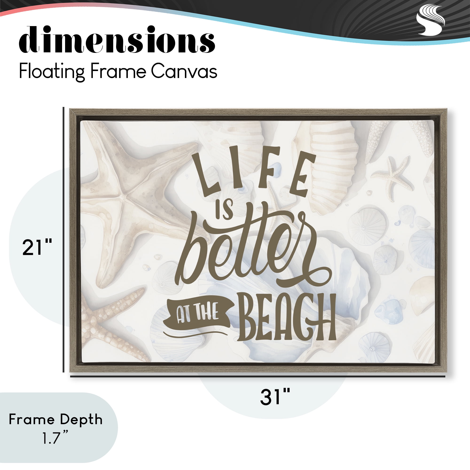 Stupell Industries Better At Beach Seashells Brown Framed Floater Canvas Wall Art, design by Kim Allen