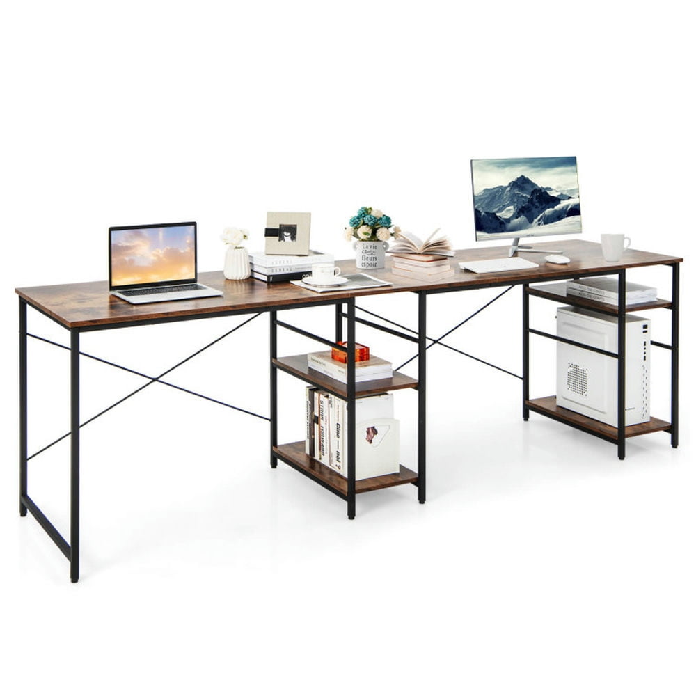 GVN L Shaped Computer Desk with 4 Storage Shelves and Cable Holes-Rustic Brown, Desk for Bedroom, Gaming Computer Desks for Study,Working,Writing GVN L Shaped Computer Desk with 4 Storage Shelves and Cable Holes-Rustic Brown, Desk for Bedroom, Gaming Computer Desks for Study,Working,Writing
