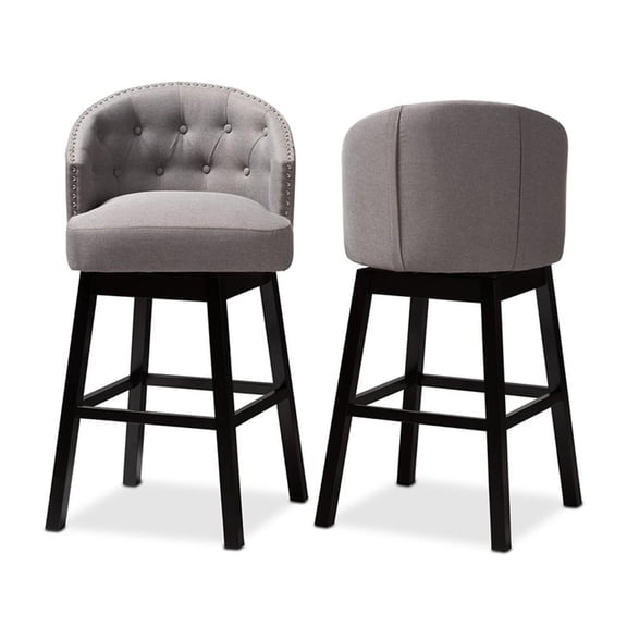 Baxton Studio Theron Transitional Gray Fabric Upholstered Wood Swivel Bar Stool Set of 2