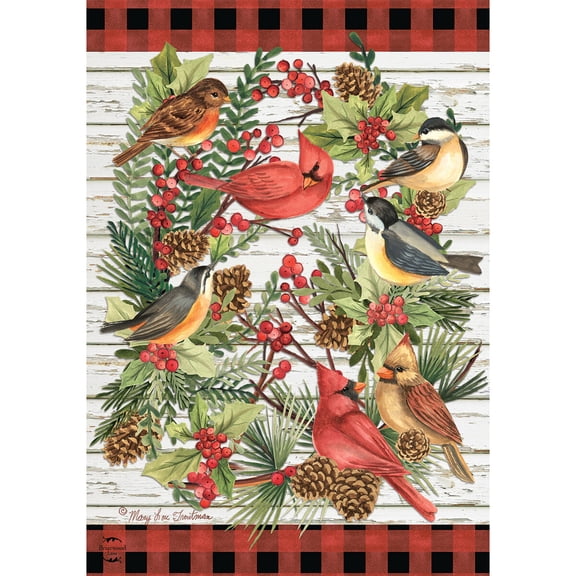 Briarwood Lane Winter House Flag 40x28 For Outdoor Winter Bird Wreath For Winter House Flag