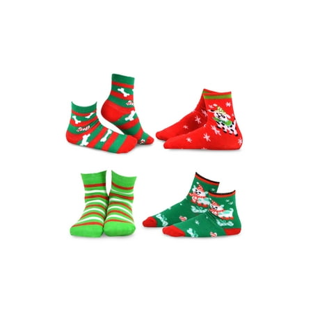 

TeeHee Christmas Kids Cotton Fun Crew Socks 4-Pair Pack (3-5 Years Dog Cat Stripe)