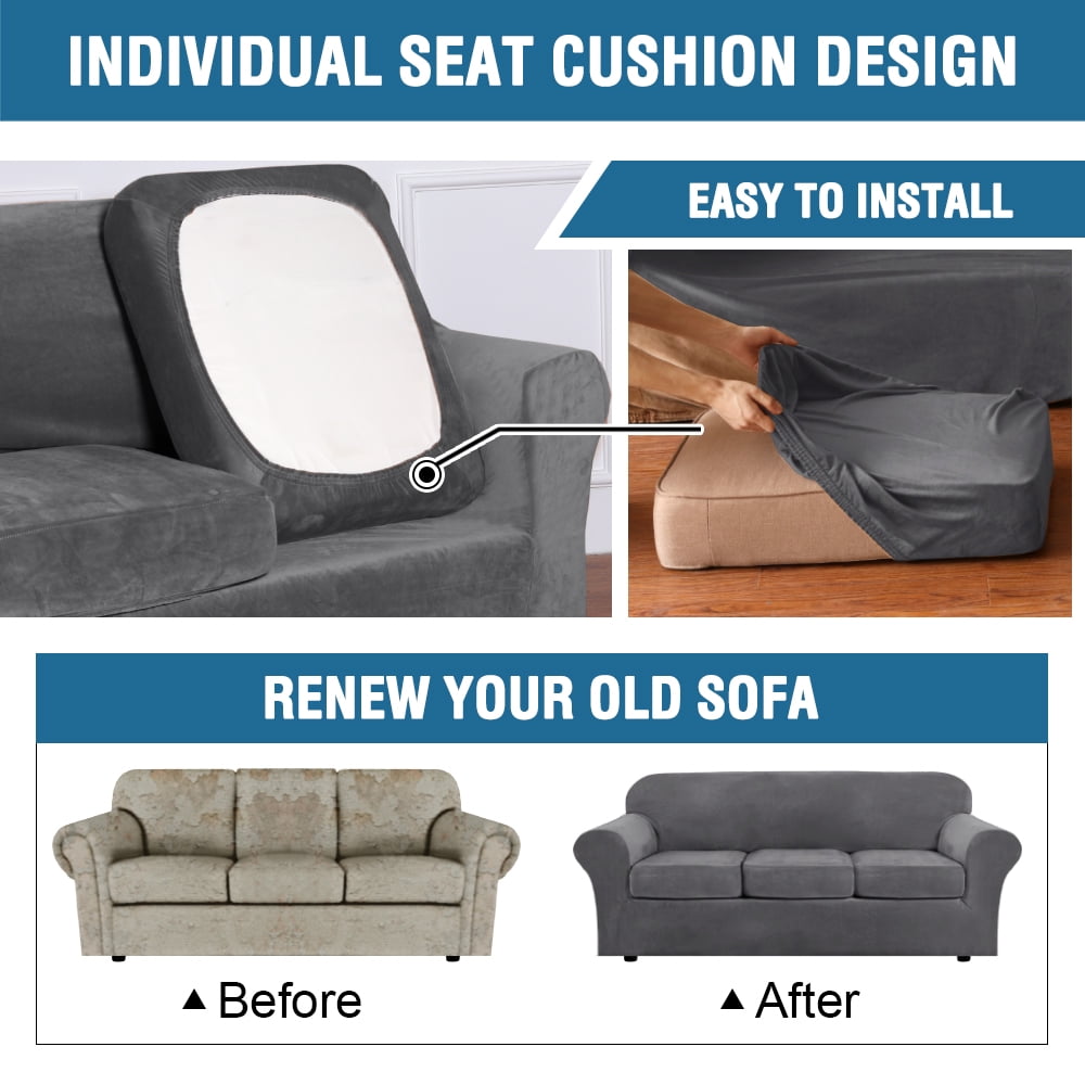 CJC 3-Piece Sofa Couch Covers, Velvet Loveseat Slipcover for Separate Cushion Couch, Stretch Furniture Protector for Pets Kids, 9 Colors