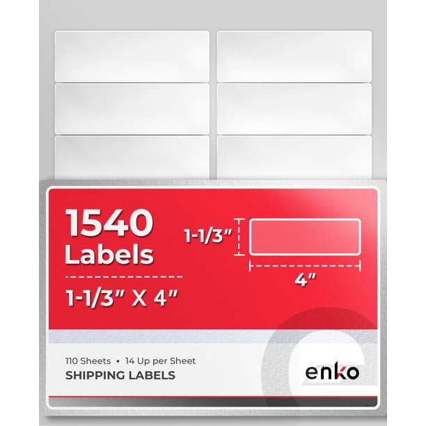 enKo 1540 Labels, 11/3" x 4" White Address, Mailing, Shipping