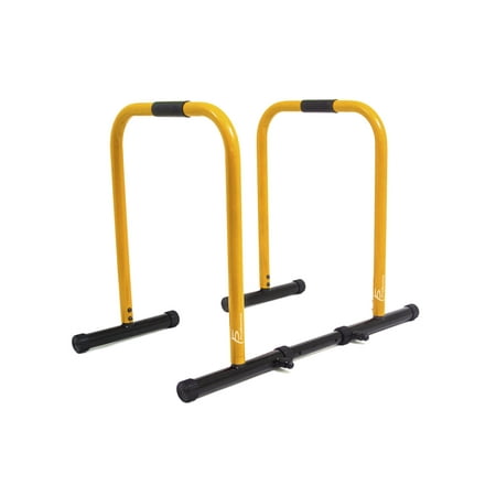 ProSource Dip Stand Station, Heavy Duty Ultimate Body Press Bar with Safety Connector for Tricep Dips, Pull-Ups, Push-Ups, L-Sits, Yellow