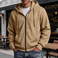 thumbnail image 2 of Hearthz Flannel Hoodie for Men Oversized Full Zipper Men's Sweatshirts and Hoodies Drawstring Fall Winter Warm Hoodie Jackets for Men Camel M, 2 of 8