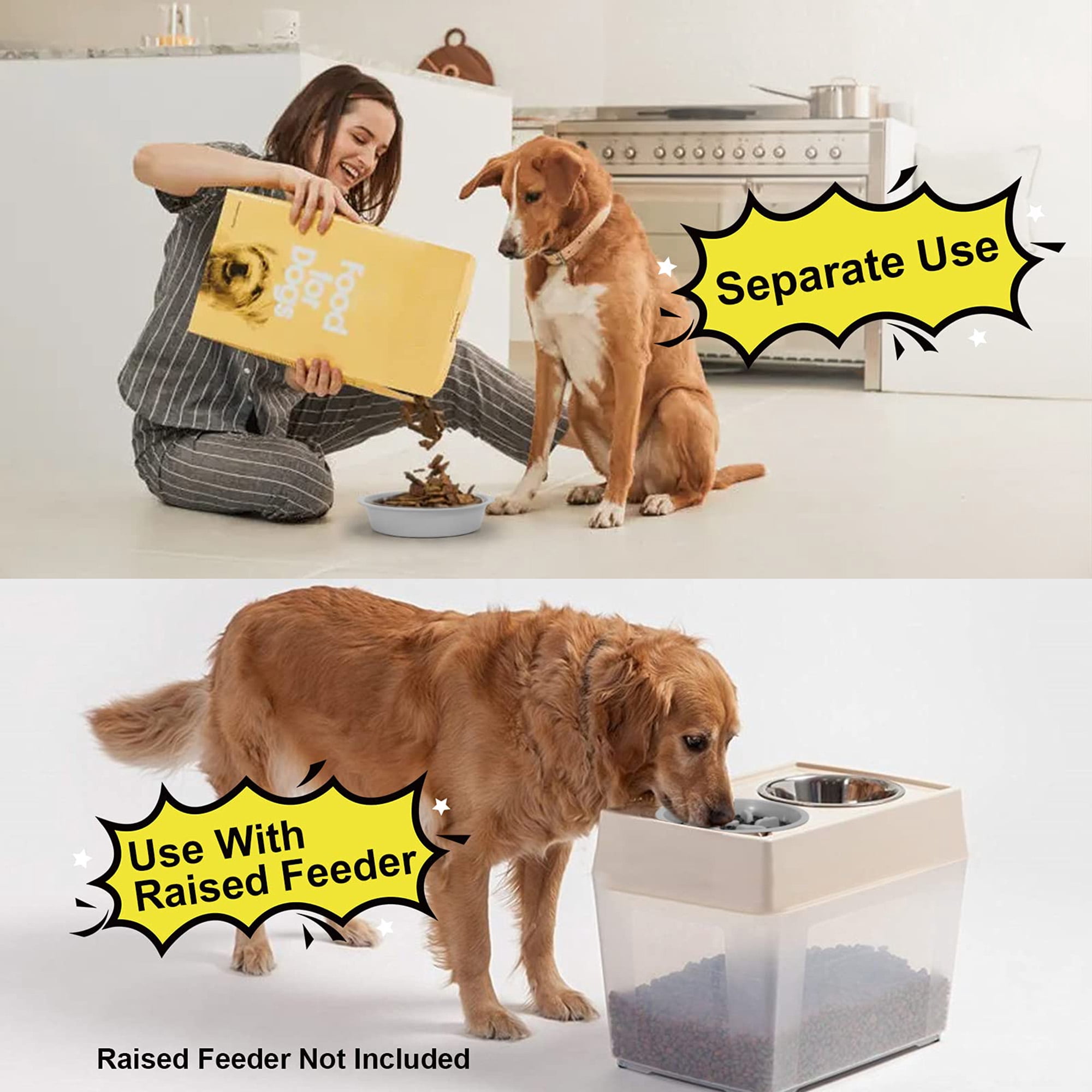 Slow feeder dog bowl, puzzle design eleated dog bowl replacement, bloat stop interactie dog bowl for raised feeders, fits 7.5 to 8 inch openings, gray