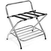 USTECH 2-Tier High Back Chrome Luggage Rack Suitcase Stand, Metal