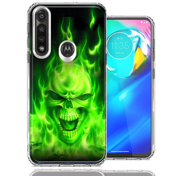 MUNDAZE For Motorola G Power Green Flaming Skull Design Double Layer Phone Case Cover