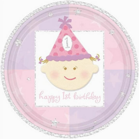 Happy 1st Birthday Girl Large Paper Plates (8ct)