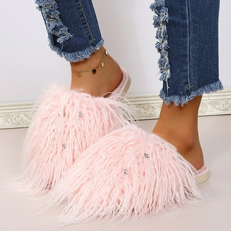 

Alueeu Women s slipper Decorated Plush Flowers Women s Slippers Breathable Intdoor Thermal Color Shoes Winter Casual Fashion Women s Slipper