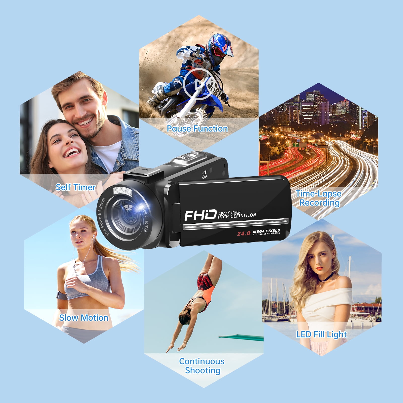 Saneen Video Camera Camcorder Full HD 1080P 24MP IR Night Vision Vlogging Camera for YouTube 18X Digital Zoom 3.0 Inch 270 Degree Rotation Touch Screen with Tripod & Battery