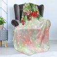 thumbnail image 4 of Christmas Soft Flannel Fleece Throw Blanket, Evergreen Fir Branches Red Ripe Holly Berries Blurred Backdrop Garland, Cozy Plush for Indoor and Outdoor Use, 60" x 80", Red Green Brown, by Ambesonne, 4 of 5