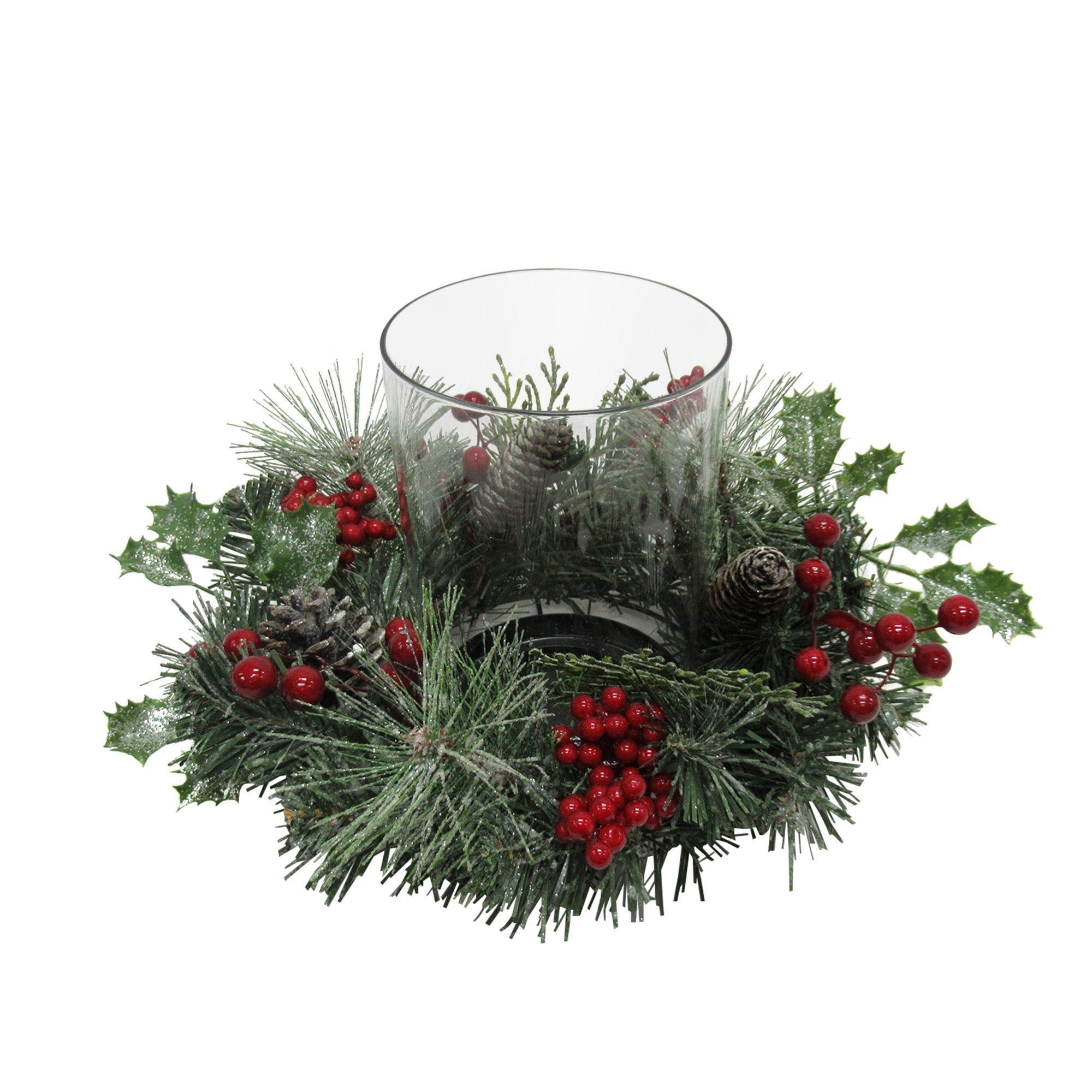 Mainstays Holiday Hurricane Candle Holder with Faux Greenery and