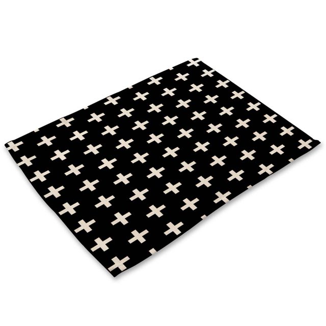 Tapete lavable resistente al calor con estampado de patrón blanco y negro, tapete para taza y tazón de mesa simple (#10)