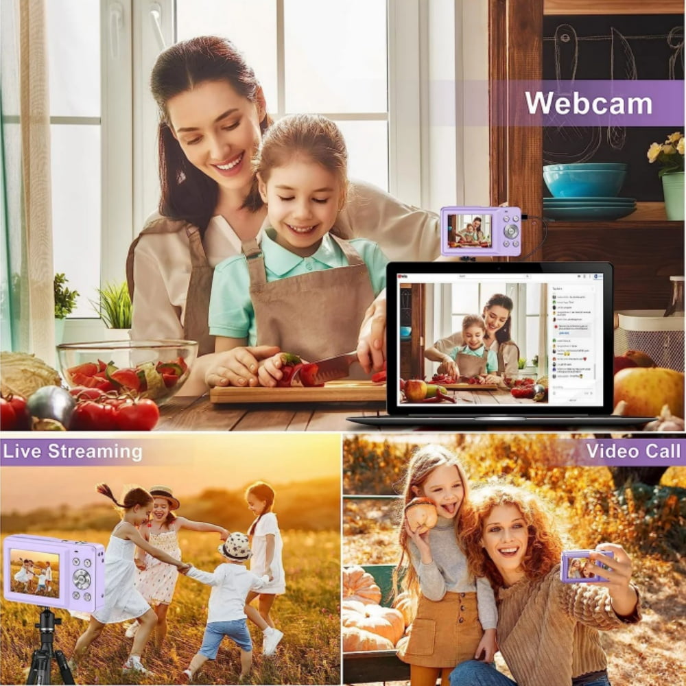 Zostuic 44MP Digital Camera 1080P, 32GB SD Card, Rechargeable, Kids & Teens(Purple)
