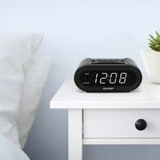 SHARP Digital Alarm Clock with AccuSet - Automatic Set, Black with White LED Display