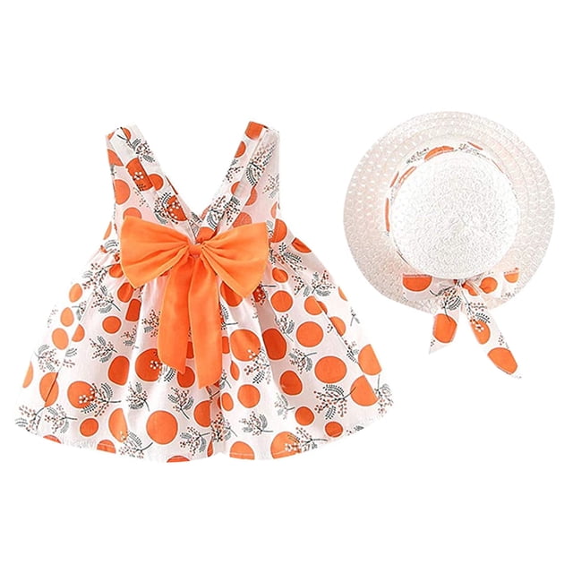 WEAIXIMIUNG Robes d'Été pour Filles Taille 6 Robes Élégantes Robe d'Été pour Bébés Filles + Chapeau Robe Sans Manches pour Bébé