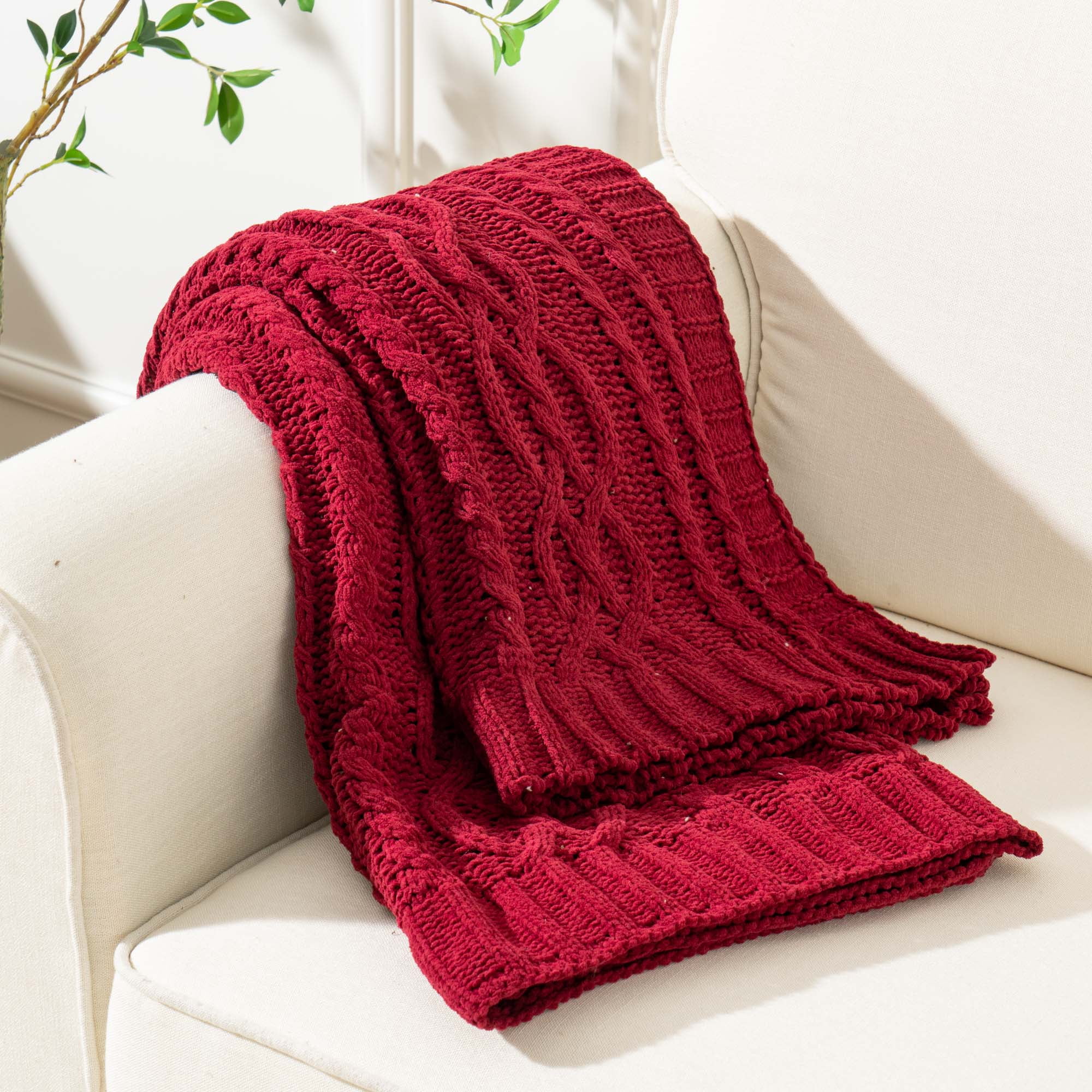Battilo Lightweight Dark Red Chenille Throw Blanket for Couch Anti shed Breathable 51 x67 Walmart
