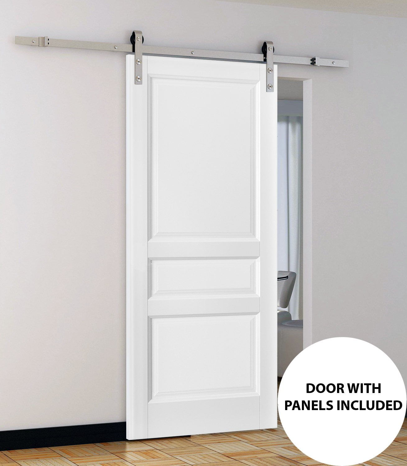3-Panel Slab Barn Door 18 x 80 Lucia 31 Matte White Pocket Closet Sliding Sturdy Finished Wooden Kitchen Pantry Shaker Doors