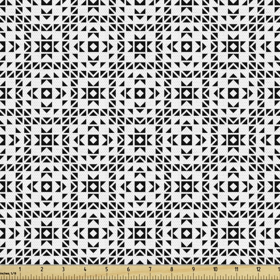 Abstract Upholstery Fabric by the Yard, Print of Square Formations Composed of Triangles in Monochrome Style, Decorative Fabric for DIY and Home Accents, Charcoal Grey and White by Ambesonne