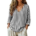 thumbnail image 3 of VBVC Women's V Neck Striped Tunic Top , Ladies' Casual Long Sleeve Blouse , Loose Summer Beach Shirt For Women, Black , S-2XL, 3 of 8
