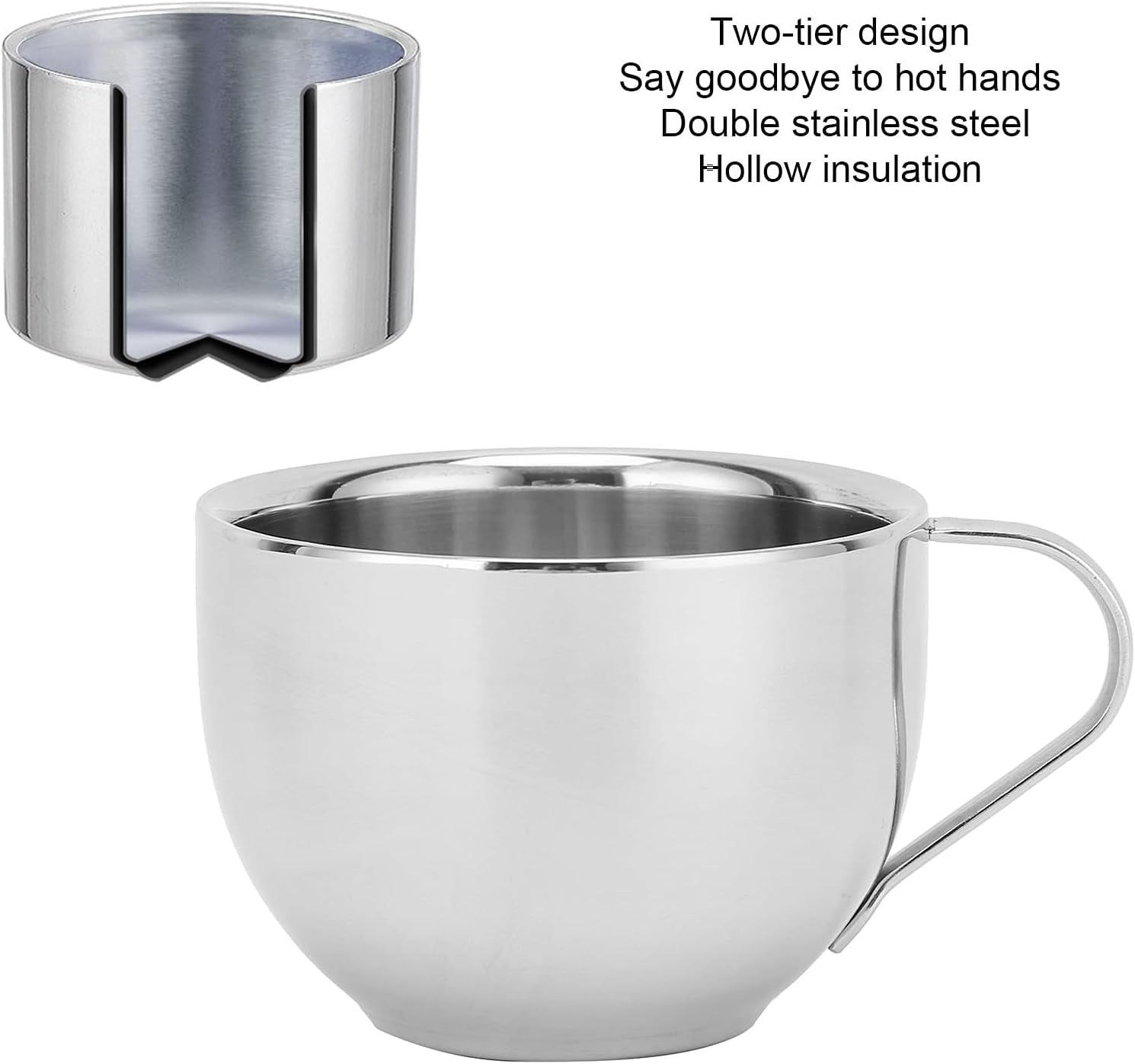 ABPETE Insulated Espresso Cup 4oz, Dual Wall Stainless Steel Coffee Mug with Saucer, Mirror Shatterproof Design, Cup and Saucer Set for Hot and Cold Beverages