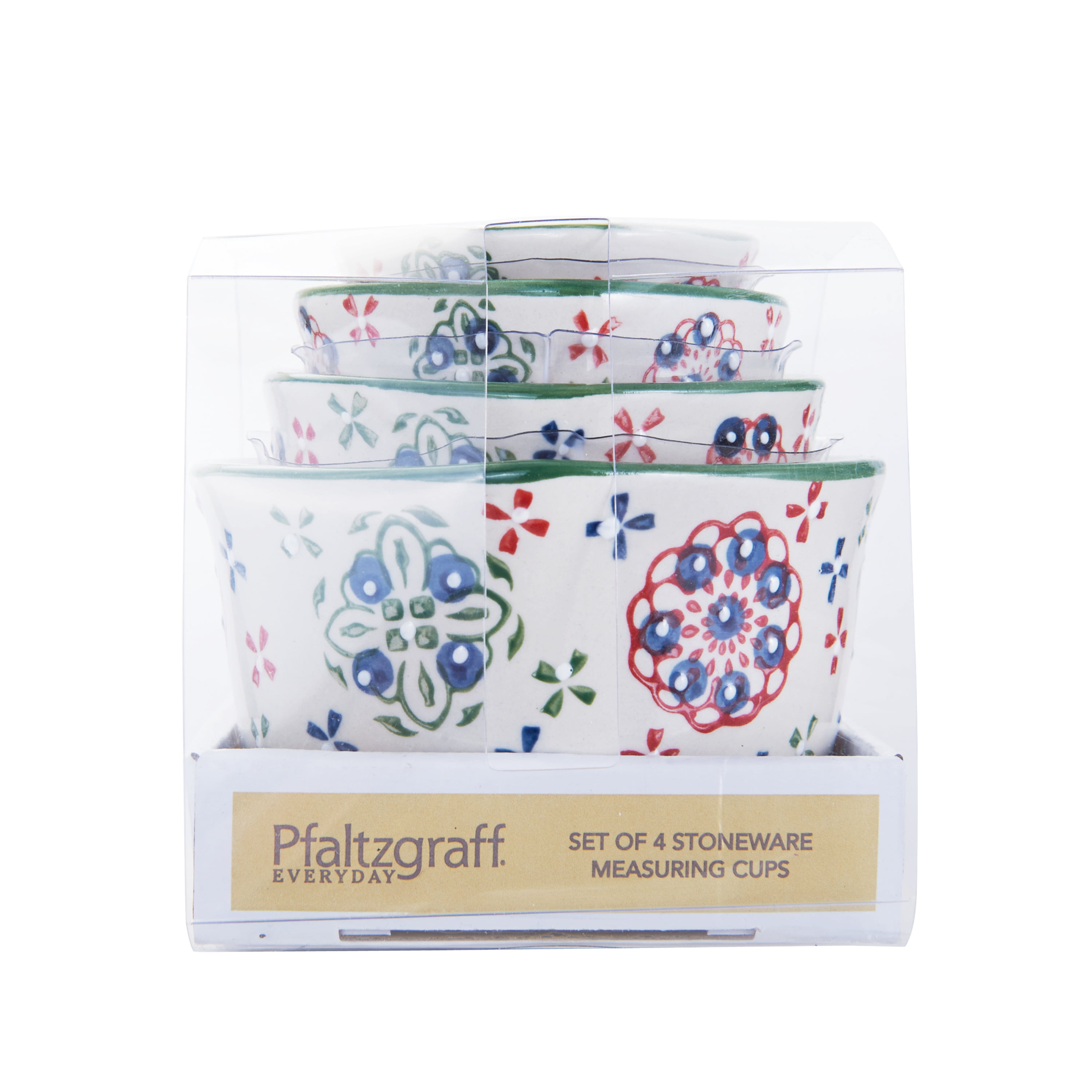 Set of 4 Pfaltzgraff Pink/Green Ceramic Measuring Cups 