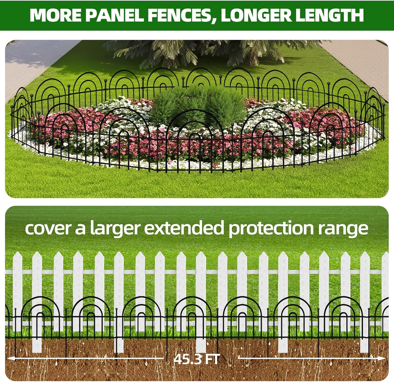 Decorative Garden Fence, 32 Panels No  Fence 45.3ft(L) x13in(H) Animal Barrier for Dog Rabbit, Arched Flower Bed Wire Border Rustproof Metal Panel Fencing for Yard  Outdoor Decor