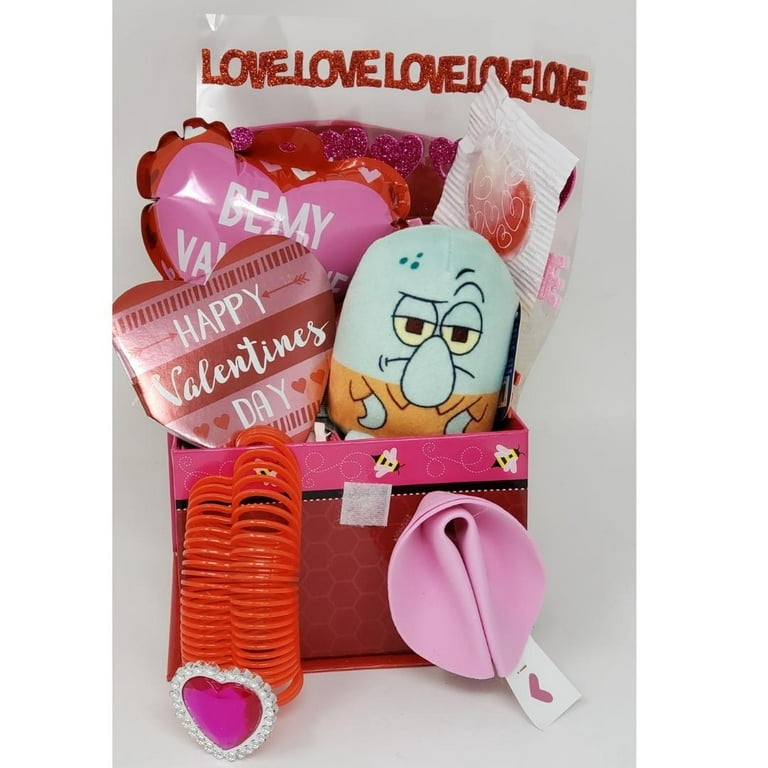 Happy Valentine's Valentines Day Basket Toddler Boy Baby Squidward Candies  Eggs Kids Gift Games Activities Stuffed Party Favors Theme Decorations  Supplies Contents May Vary 