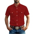 thumbnail image 2 of gbyLJF Men's Short Sleeve Shirt Solid Colo Vintage Double-sided Pocket Button Down Top Loose Fit Casual Business Turndown Collar Blouse, 2 of 6