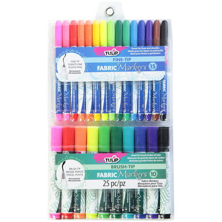Tulip Fabric Markers Fine and Brush Tip, 25pk,