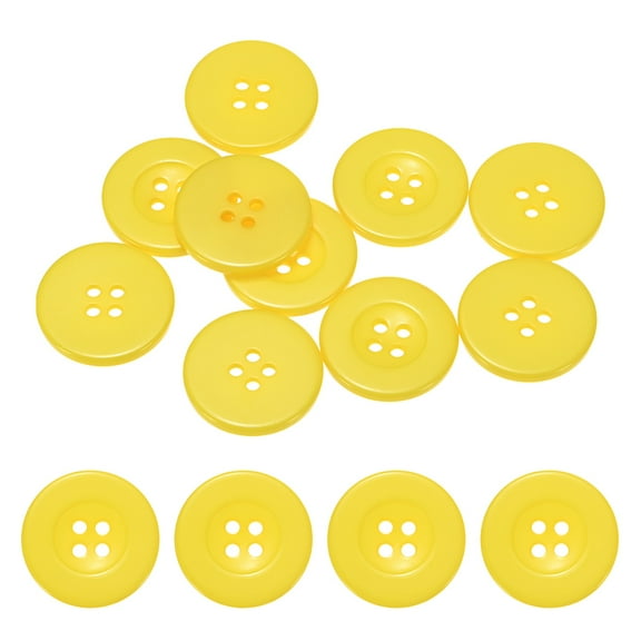 Uxcell Sewing Buttons [10pcs] - 1 Inch/ 25mm 40L Resin Round Flat 4-Hole Craft Replacement Buttons for Coats & Sewing Clothing & DIY - [Yellow]